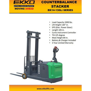 EKKO EK14S-130LI Lithium Counterbalanced Walkie Stacker SIDE-SHIFTING- Product Features