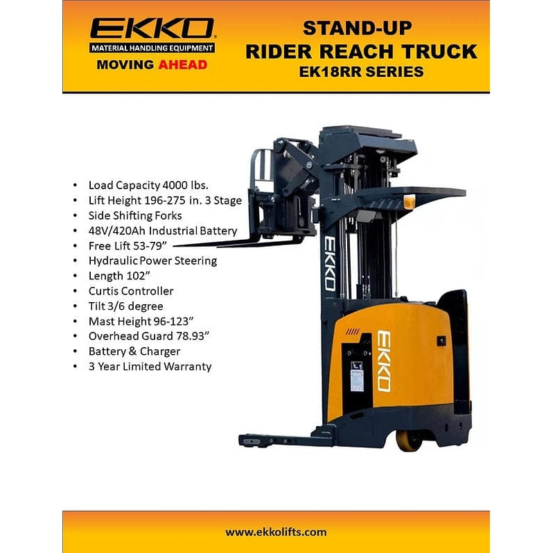 EKKO EK18RRL Stand-Up NA Reach Truck 4000 lb Cap., 196"Lift Ht-Product Features