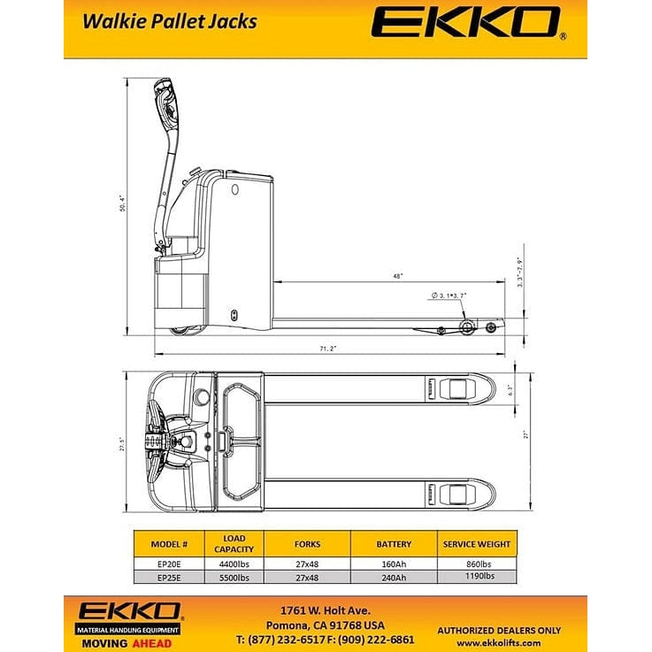 EKKO EP25E Walkie Pallet Jack 5500lbs. Capacity-
