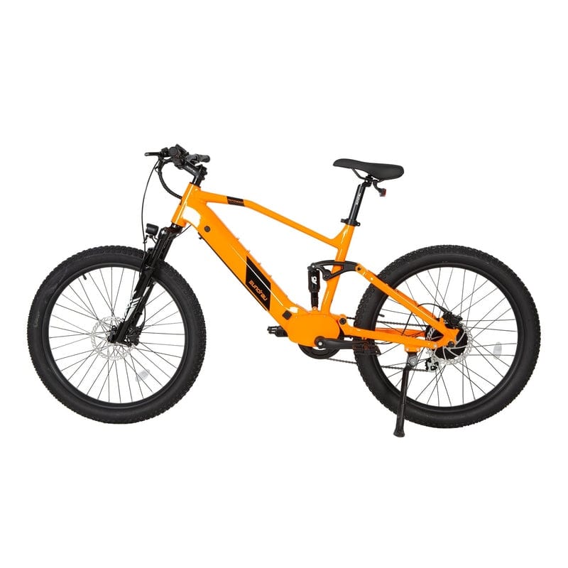 Eunorau Defender Fat Tire Dual Motor Electric Mountain Bike in Orange Color facing the left