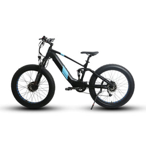 Eunorau Defender-S Dual Motor Fat Tire Electric Mountain Bike in black color facing left