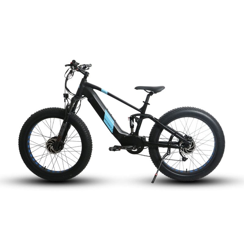 Eunorau Defender-S Dual Motor Fat Tire Electric Mountain Bike in black color facing left