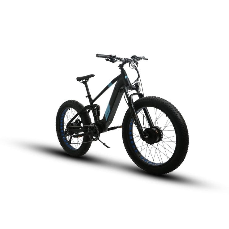 Eunorau Defender-S Dual Motor Fat Tire Electric Mountain Bike in black color in front view