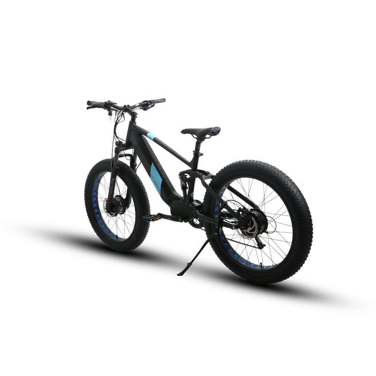 Eunorau Defender-S Dual Motor Fat Tire Electric Mountain Bike in black color in rear view
