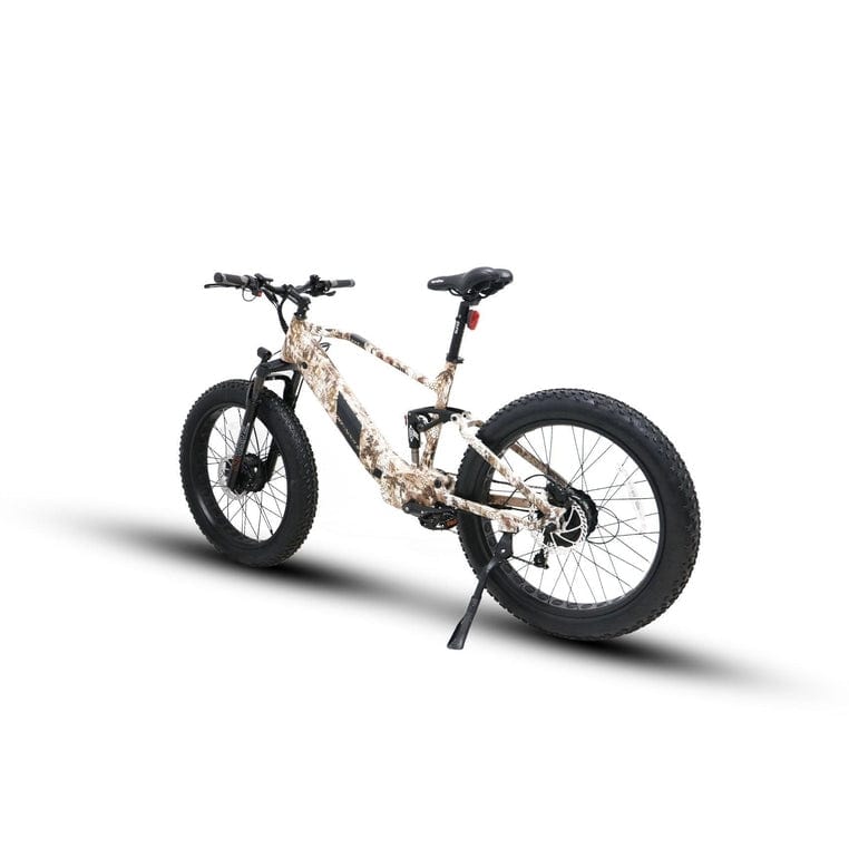 Eunorau Defender-S Dual Motor Fat Tire Electric Mountain Bike in forest cobra color in rear view