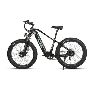 Eunorau FAT-AWD 2.0 Dual Motor Fat Tire Electric Mountain Bike in step over style in raven color facing the left