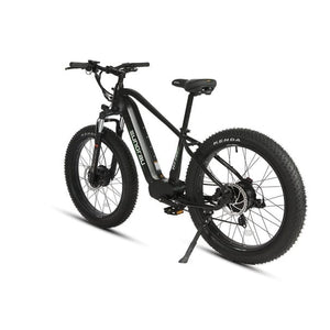 Eunorau FAT-AWD 2.0 Dual Motor Fat Tire Electric Mountain Bike in step over style in raven color in rear view