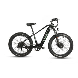 Eunorau FAT-AWD 2.0 Dual Motor Fat Tire Electric Mountain Bike in step over style in raven color facing the right