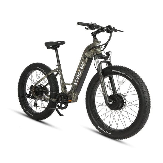 Eunorau FAT-AWD 2.0 Dual Motor Fat Tire Electric Mountain Bike in step thru style in maple color in front view