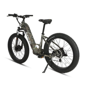 Eunorau FAT-AWD 2.0 Dual Motor Fat Tire Electric Mountain Bike in step thru style in maple color in rear view