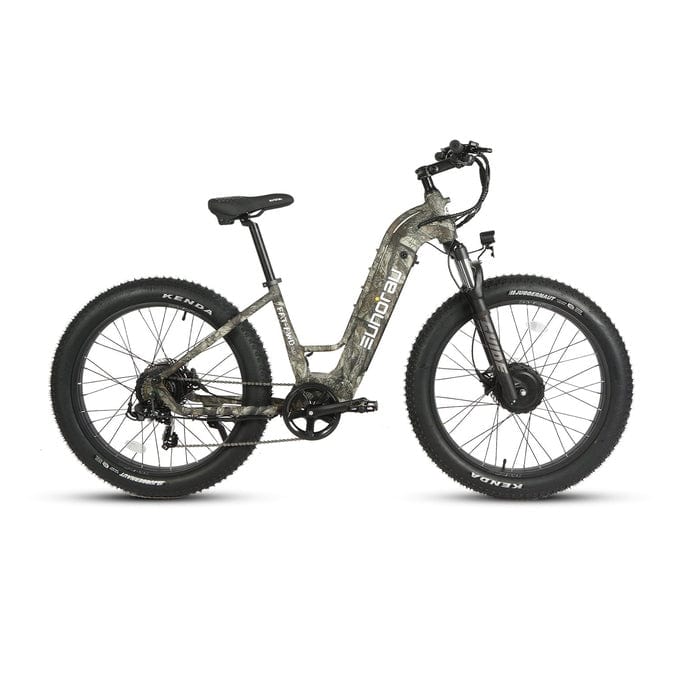 Eunorau FAT-AWD 2.0 Dual Motor Fat Tire Electric Mountain Bike in step thru style in maple color facing the right