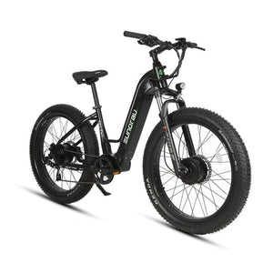 Eunorau FAT-AWD 2.0 Dual Motor Fat Tire Electric Mountain Bike in step thru style in raven color in front view