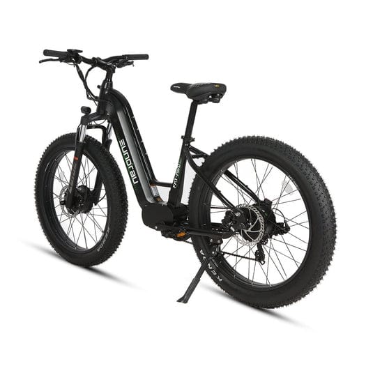 Eunorau FAT-AWD 2.0 Dual Motor Fat Tire Electric Mountain Bike in step thru style in raven color in rear view