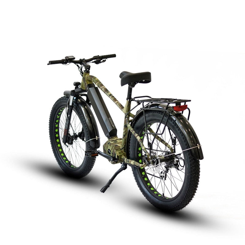 Eunorau FAT-HD Fat Tire Electric Mountain Bike in camo color in rear view