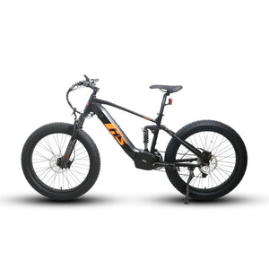 Eunorau FAT-HS Fat Tire Full Suspension Black Electric Mountain Bike 17 inch facing the left