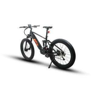 Eunorau FAT-HS Fat Tire Full Suspension Black Electric Mountain Bike 17 inch in rear view