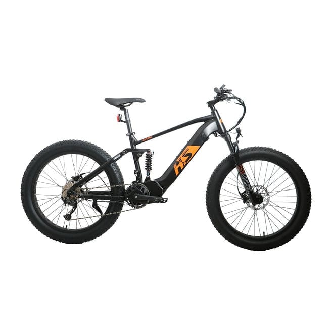 Eunorau FAT-HS Fat Tire Full Suspension Black Electric Mountain Bike 17 inch facing the right