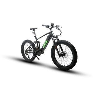 Eunorau FAT-HS Fat Tire Full Suspension Black Electric Mountain Bike 19 inch in front view