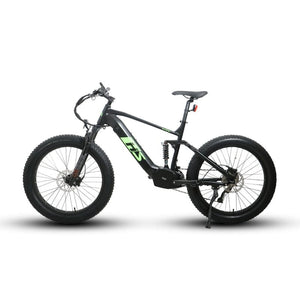 Eunorau FAT-HS Fat Tire Full Suspension Black Electric Mountain Bike 19 inch facing the left