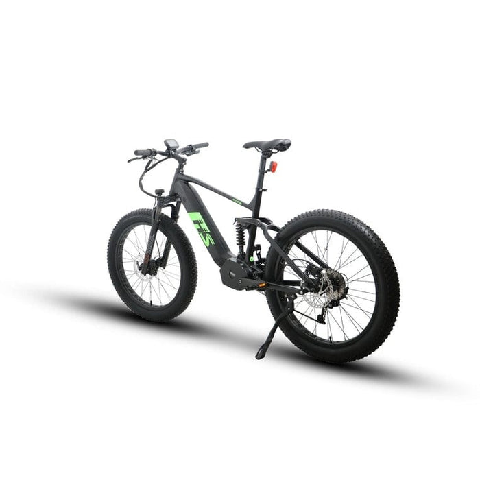 Eunorau FAT-HS Fat Tire Full Suspension Black Electric Mountain Bike 19 inch in rear view