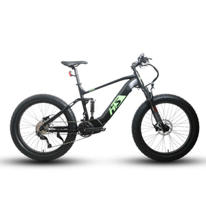 Eunorau FAT-HS Fat Tire Full Suspension Black Electric Mountain Bike 19 inch facing the right