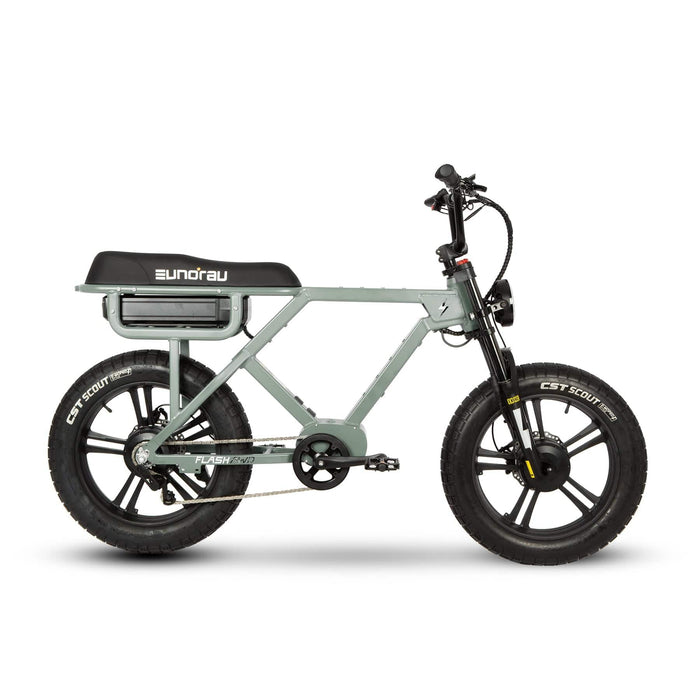 Eunorau Flash Folding Electric Commuter Bike AWD in lunar dust color facing the right