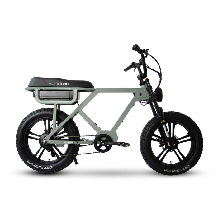 Eunorau Flash Folding Electric Commuter Bike LITE in lunar dust color facing the right