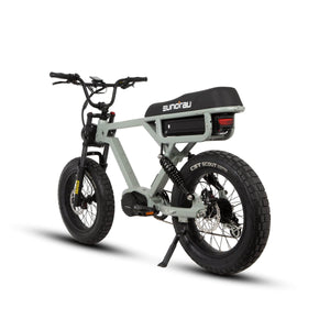 Eunorau Flash Folding Electric Commuter Bike in lunar dust color in rear view