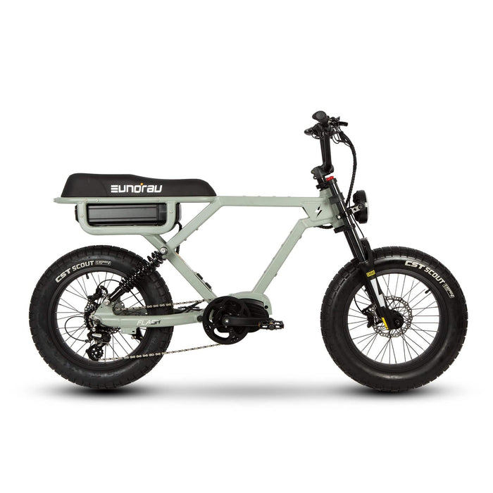 Eunorau Flash Folding Electric Commuter Bike in lunar dust color facing the right