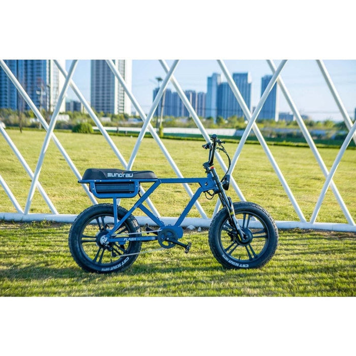 Eunorau Flash Folding Electric Commuter Bike AWD in moon black color in the grass