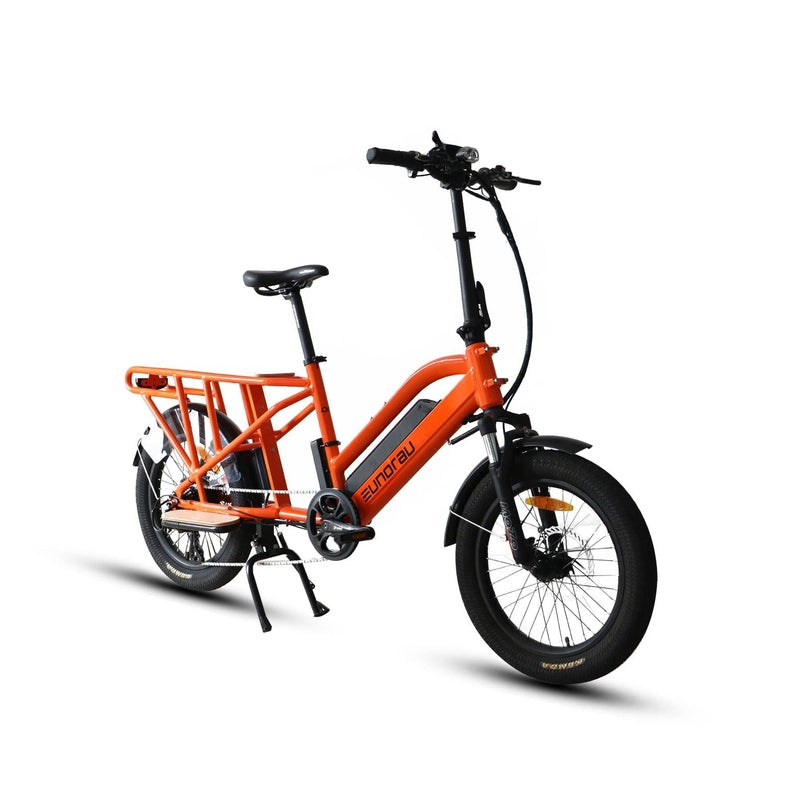 Eunorau G30-Cargo Electric Utility Bike in orange color in front view