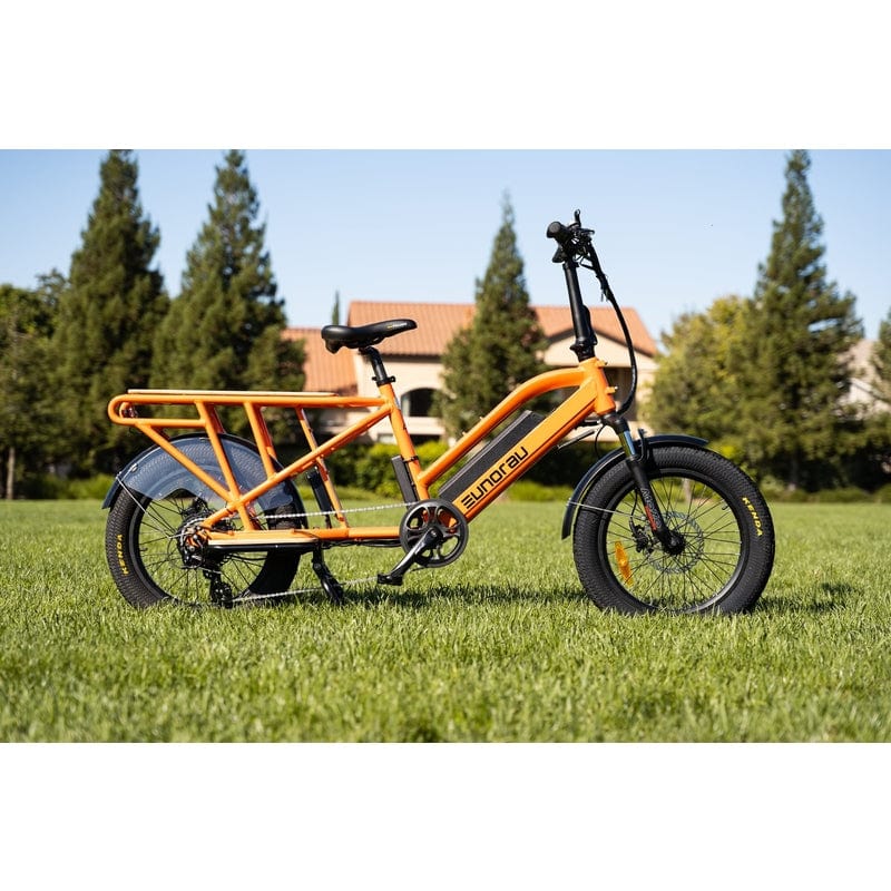 Eunorau G30-Cargo Electric Utility Bike in orange color in the grass