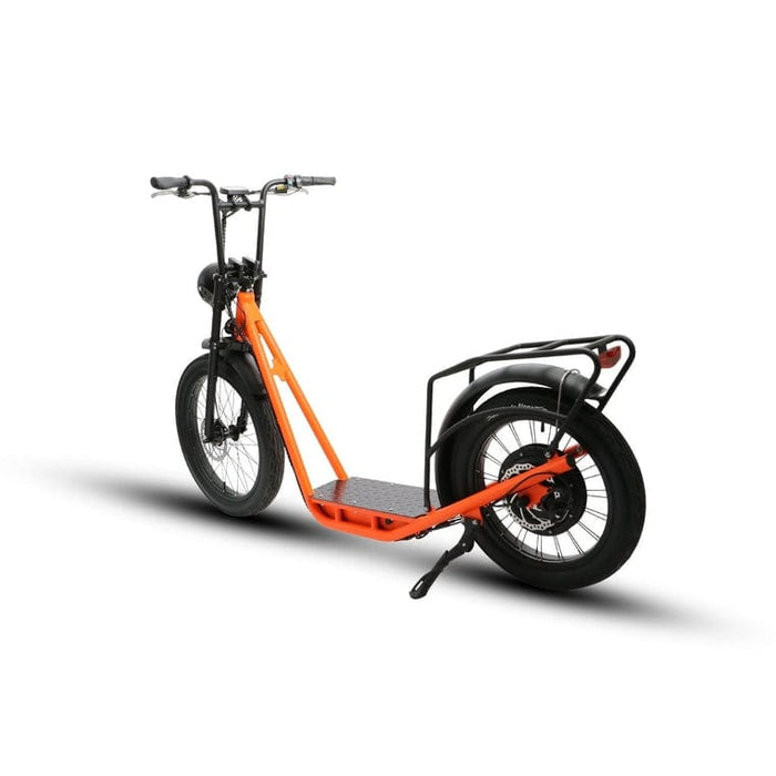 Eunorau Jumbo Electric Cargo Bike in orange color in rear view