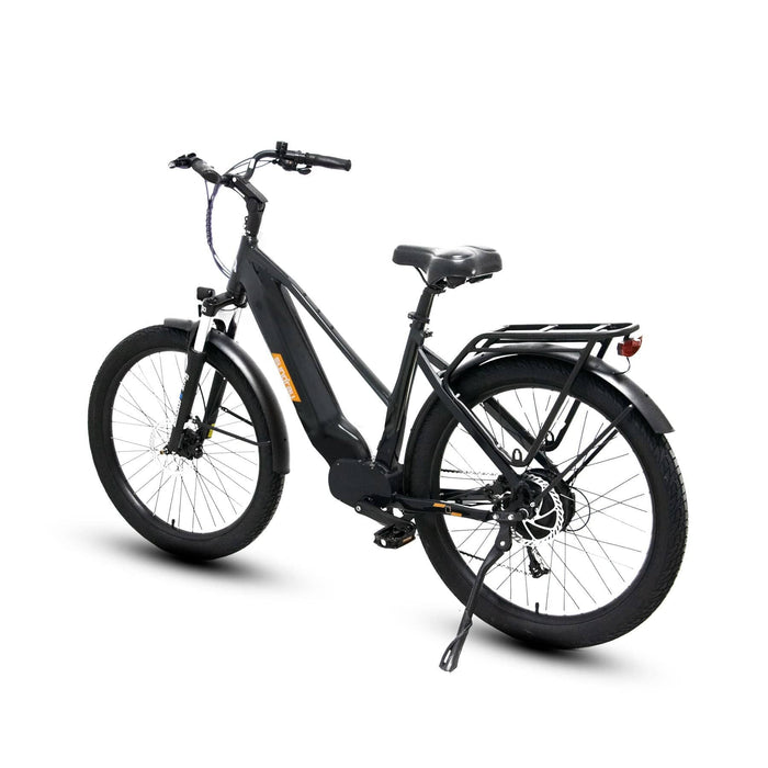 Eunorau Meta 275 Electric Full Suspension Mountain Bike in black color in rear view