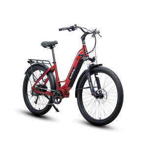 Eunorau Meta 275 Electric Full Suspension Mountain Bike in red color in front view