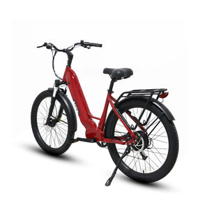 Eunorau Meta 275 Electric Full Suspension Mountain Bike in red color in rear view