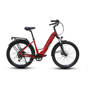 Eunorau Meta 275 Electric Full Suspension Mountain Bike in red color facing the right