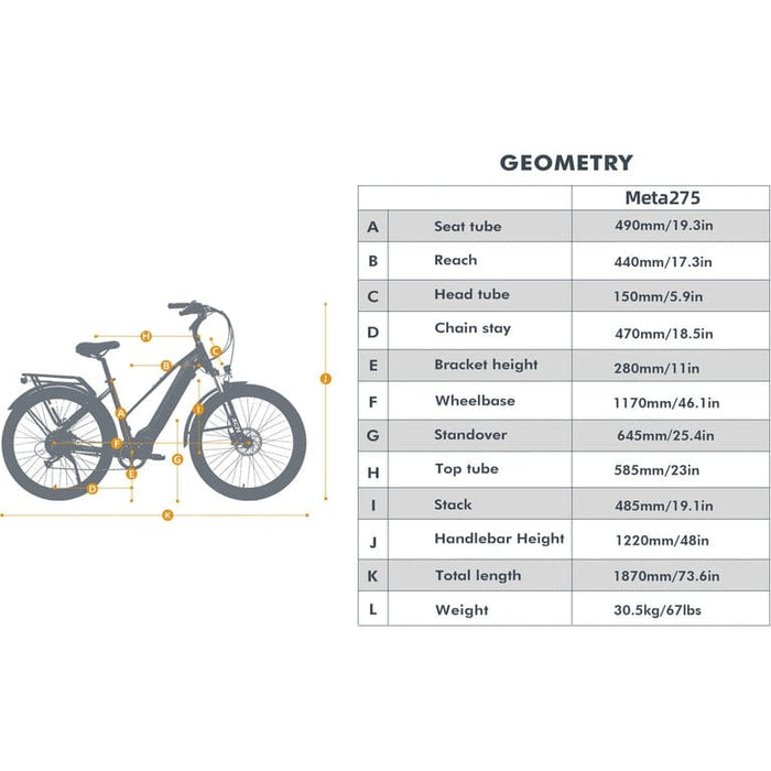 Eunorau Meta 275 Electric Full Suspension Mountain Bike step over specifications