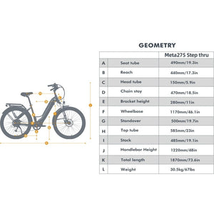 Eunorau Meta 275 Electric Full Suspension Mountain Bike step thru specifications