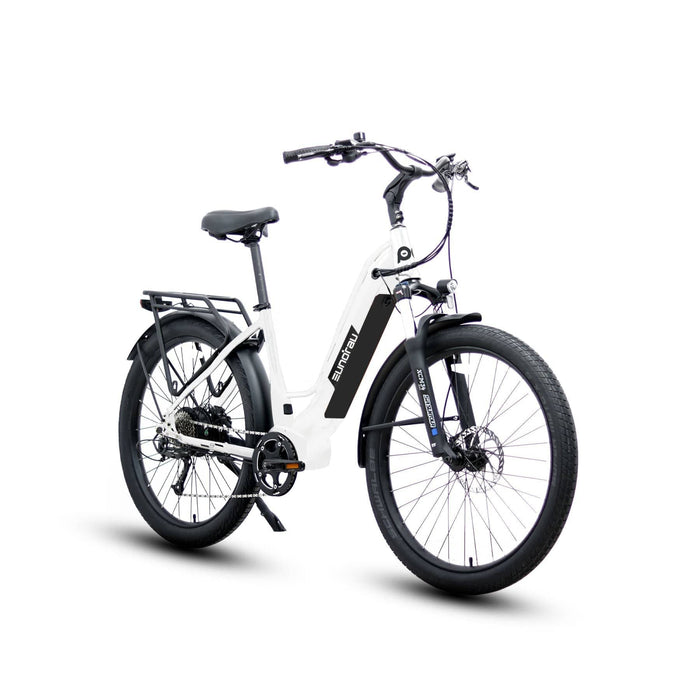 Eunorau Meta 275 Electric Full Suspension Mountain Bike in white color in front view