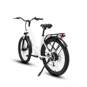 Eunorau Meta 275 Electric Full Suspension Mountain Bike in white color in rear view