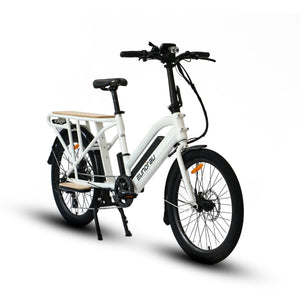 Eunorau Max Cargo Electric Utility Bike in white color in front view