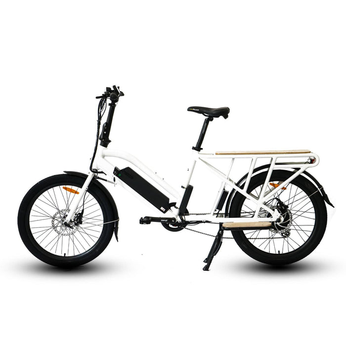 Eunorau Max Cargo Electric Utility Bike in white color facing left