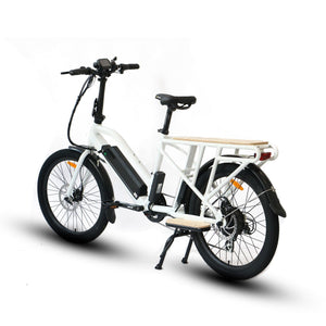 Eunorau Max Cargo Electric Utility Bike in white color in rear view