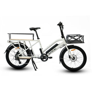 Eunorau Max Cargo Electric Utility Bike in white color with basket