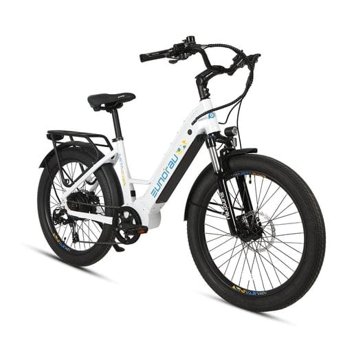 Eunorau Meta 2024 Electric Full Suspension Mountain Bike in Alpine White color in front view