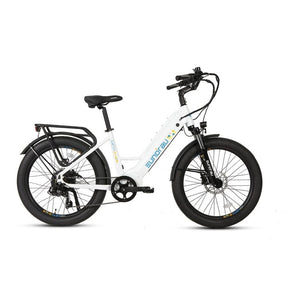 Eunorau Meta 2024 Electric Full Suspension Mountain Bike in Alpine White color facing the right