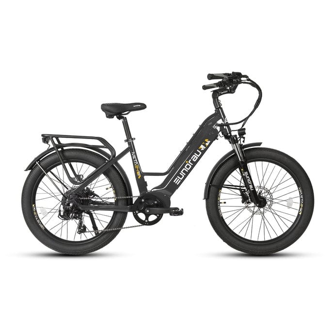 Eunorau Meta 2024 Electric Full Suspension Mountain Bike in dark charcoal color facing the right