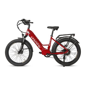 Eunorau Meta 2024 Electric Full Suspension Mountain Bike in deep crimson color facing the left