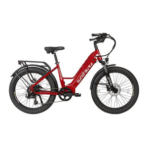 Eunorau Meta 2024 Electric Full Suspension Mountain Bike in deep crimson color facing the right